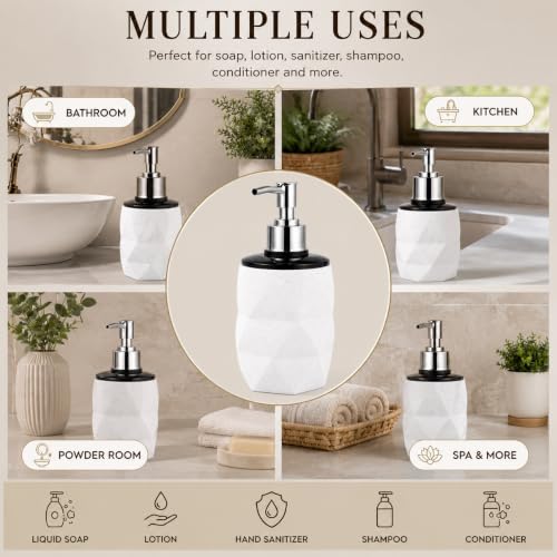 Image of SHENRON Bathroom Accessories Set of 3, Toothbrush Holder, Liquid Soap Dispenser & Tray, Unbreakable Plastic Organizer for Sink & Bathroom Essentials, Handwash, Sanitizer, Lotion, Shampoo (White)