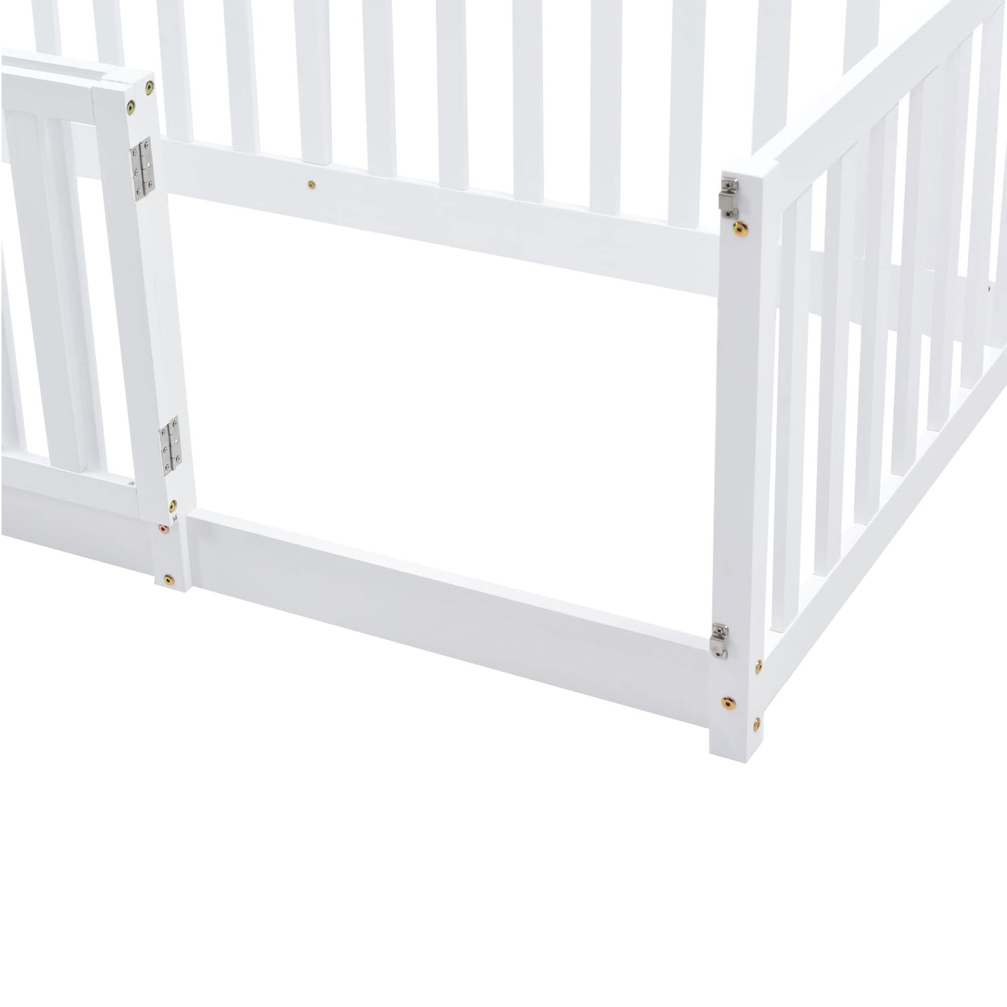 Zepneiy Letto per bambini, 90 x 200 cm, telaio per letto a pavimento in legno massello, letto per bambini con recinzione e porta, bianco