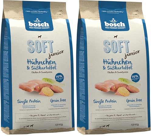 bosch HPC SOFT Junior Welpenfutter Huhn & Süßkartoffel 2 x 2,5 kg | Hundefutter halbfeucht, 70 % Hühnchen, getreidefrei, Single Animal Protein, für Welpen bis 12 Monate, Made in Germany