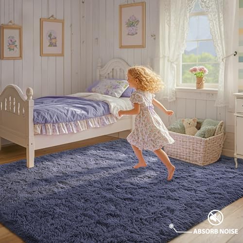 Fluffy Rug 4x6 Bedroom Rugs Girls,Plush Soft Fuzzy Area Carpet Non Slip for Living Room Nursery Kids Girlie Elegant Home Decor Aesthetic,Dark Purple