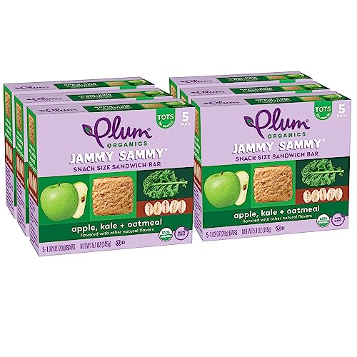 Plum Organics Jammy Sammy Snack Bars – Apple, Kale, and Oatmeal – 1.02 oz Bars (Pack of 30) – Organic Toddler Food Snack Bars