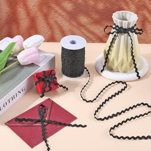 GORGECRAFT 50m x 5mm RIC Rac Trim Ribbon Black Wave Bending Fringe Trim Woven Braided Webbing Edge Lace for DIY Sewing Crafts Dress Clothes Embellishment Wedding Party Gift Wrapping Bows Decor - Image 4