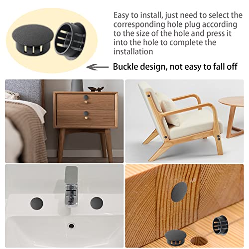 320Pcs 8 Sizes Black Plugs Hole Plastic Hole Plugs Hole Round Plugs, Plastic Hole Cover Snap In Locking Hole Plugs For Kitchen Cabinet Furniture (3/16“, 1/4“,5/16“, 3/8“,1/2“, 5/8“, 1“, 11/2“) #TOP4