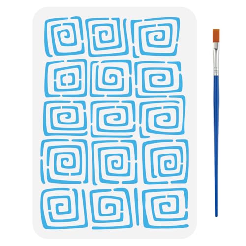 FINGERINSPIRE Spiral Painting Stencils with a Brush 11.7x8.3Inch Tribal Geometric Patterns Stencils PET Pattern Themes PET Template for Wood Floor Tile Wall Fabric Furniture Scrapbook DIY