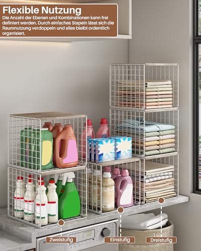 UMDONX 4 Stück Schrank Organizer Faltbar & Stapelbar, Multifunktionale Aufbewahrungsboxen für Kleiderschrank, Küche, Wohnzimmer, Waschküche (Weiß)