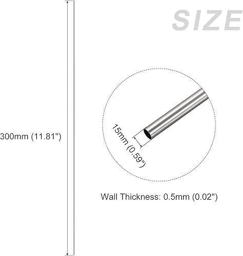 Miniatura 2 de METALLIXITY Tubo de acero inoxidable 304 (0.591in de diámetro x 0.020in de alto x 11.811in de largo, 3 piezas, tubo recto, para muebles del hogar,