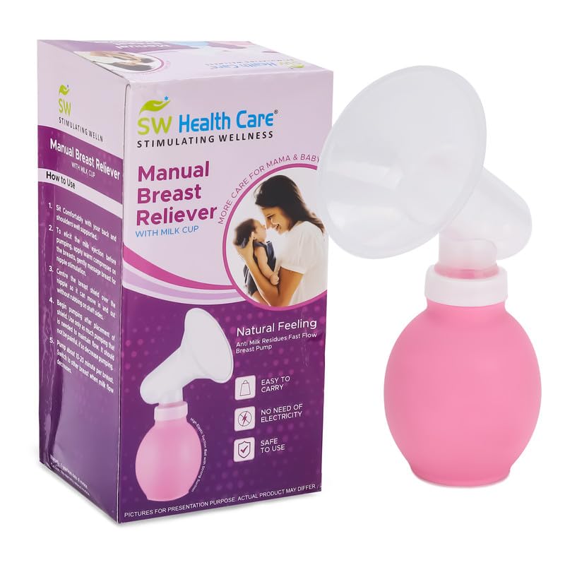 sw health care baby manual silicone breast pump, manual nursing strong suction reliever breast pumps, breastfeeding tool, breast pump accessories (pack of 1) (blue & pink)