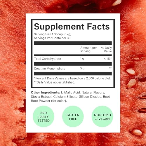 Image of BEAM Creatine Monohydrate Powder - 5g Micronized Creatine Monohydrate, Flavored Creatine for Women & Men, Muscle Strength, Growth & Cognitive Support, Watermelon Flavor, 30 Servings