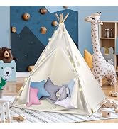 Kids Teepee Play Tent With LED Fairy Lights - Portable Foldable Cotton Canvas Playhouse For Indoor & Outdoor-526252