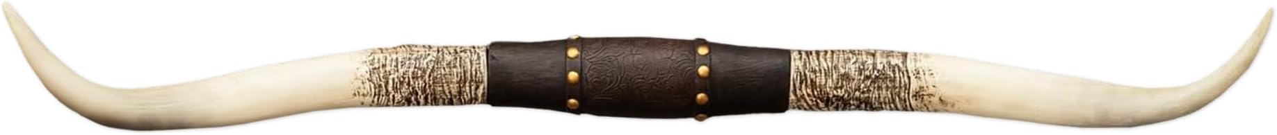 Hobby Lobby Longhorn Wall Decor, Resin, Distressed Horns, Leather Strap Design, Floral Embossing, Gold Studs, 40 inches Wide, Rustic, Country Charm