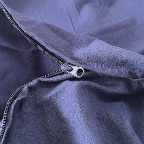 Image of F.Y.Dreams 100% Washed Cotton Duvet Cover for Weighted Blanket 80x87 inches with 16 Ties, Zipper on Long Side /Navy BlueJust Duvet Cover