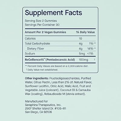 Fatty15 C15:0 Pentadecanoic Acid Healthy Aging Gummies - 60 Vegan Gummies - 3X Cellular Benefits of Omega 3 Fish Oil - Longevity, Metabolic, Wellness & Liver Support - Gluten Free & Sugar Free