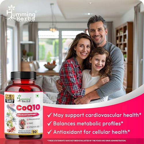 Image of Humming Herbs CoQ10 Supplement 7-in-1 with Resveratrol NAC ALA Magnesium Vitamin K2 (MK-7) & Vitamin D3 - Cellular Energy & Antioxidant Support - 90 Veg Capsules
