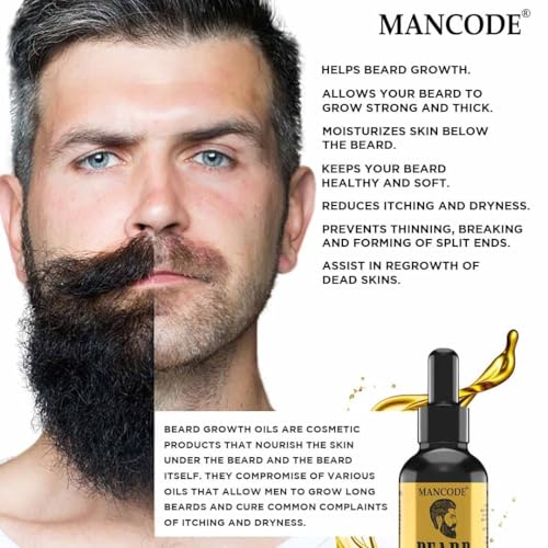 Image of MANCODE Beard Grooming Kit - Beard Growth Oil 50 ml | Beard Wash and Conditioner 200 ml | Beard Softener Cream 100gm | Beard & Mustache Wax for Men 50 gm - Beard Care Kit for Men (Pack of 4)
