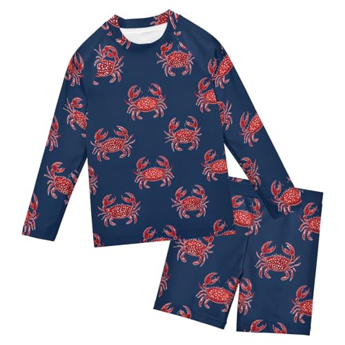 Protección UV en este traje de baño de 2 piezas para niños con diseño de cangrejo y manga larga