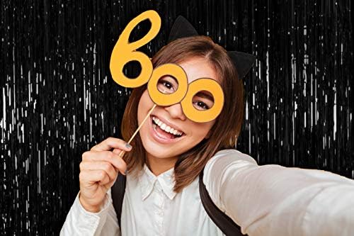 Halloween Party Decorations Metallic Tinsel Fringe Black Curtains 2 Pack 3 Feet x 8 Feet Foil Curtain for Photo Booth Backdrop Doorway Baby Shower Birthday Graduation New Year Party Decorations