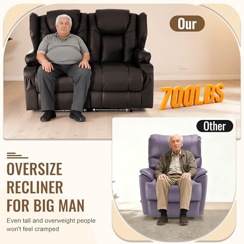 Image of Power Recliner Loveseat for Living Room, Loveseat Sofa with Center Console, USB Type-C Port, Leather Chair with Vibration Massage and Heat, Speaker Oversized Recliner Chair for Home Theater (Brown)