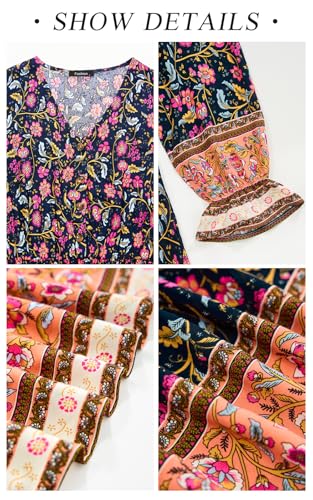 PRETTYGARDEN Long Sleeve Maxi Dress for Women V Neck Casual Button Down Boho Long Floral Dresses