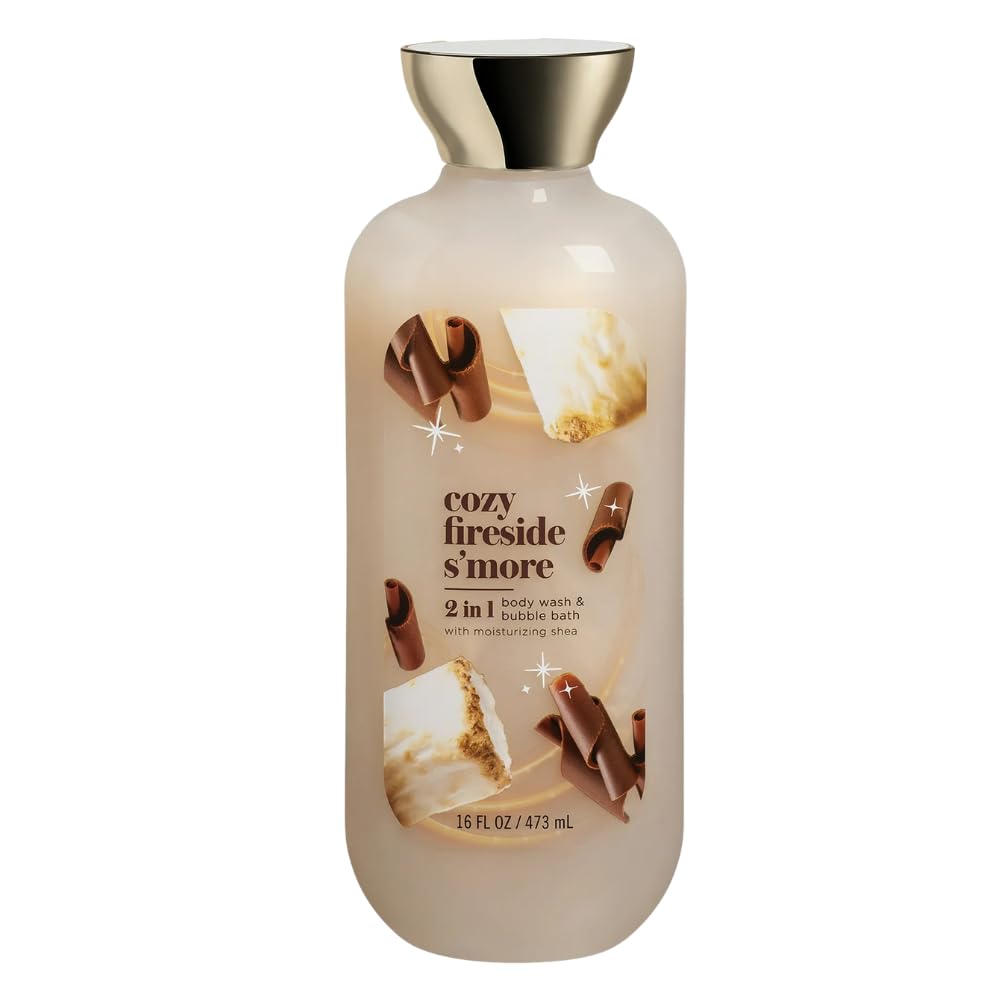 2-in-1 Body Wash and Bubble Bath Cozy Fireside SMore Scent 16 oz Moisturizing Shower Gel Foaming Bath Soap