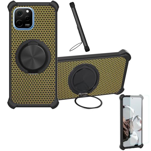 Kinetijy Case Compatible for Huawei Nova Y61 Phone Case Cover [with 1* Tempered Glass Screen Protector] Hybrid Case[360°Ring Support, Magnetic] CX-24-HEI