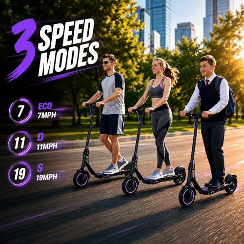 Image of Electric Scooter for Adults and Teens, 19 MPH, 15 to 21 Miles Long Range, 350W Motor, Lightweight E Scooter with App, 8.5-inch Tires and Dual Braking