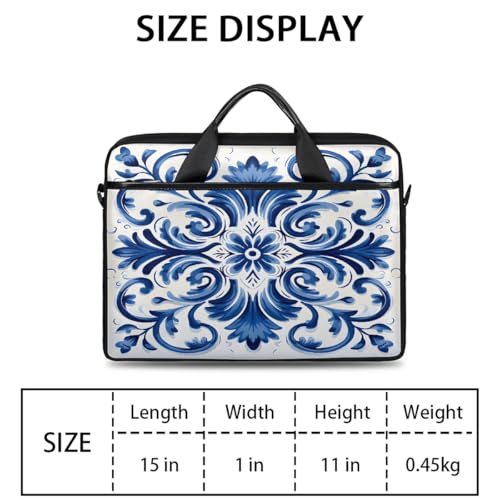 Funda para laptop de cerámica con diseño de flores azules y blancas, 15 pulgadas, funda delgada para computadora portátil con correa para hombro, maletín para negocios, ideal para mujeres y hombres, bolso mensajero para trabajo, oficina y viajes miniatura 3
