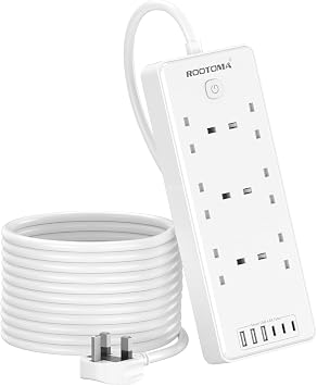 Extension Lead 5M with 6 USB 3 USB C, 6 Way Surge Protected, White