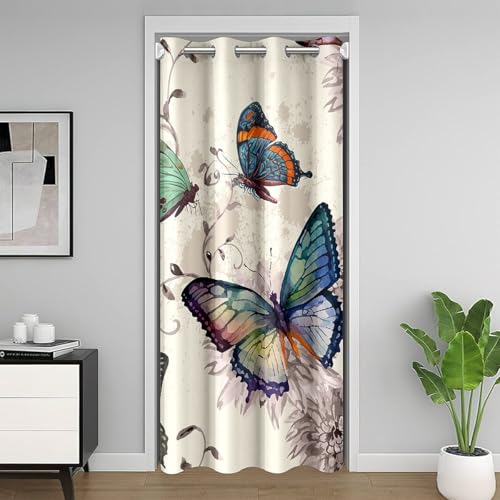 Butterfly Blackout Curtain, Watercolor Flower Door...