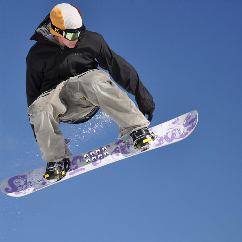 Tokaneit Cuscinetti per Lo Snowboard 18 Pezzi Argento Autoadesivo Piedini per Snowboard a Forma di Piramide,Antiscivolo per Sci Invernali,Tappetino Autoadesivo per Sci,Metallo Stomp Pad