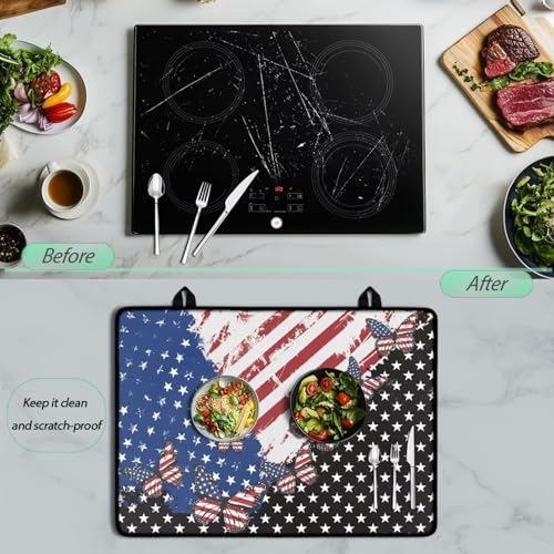Image of Electric Stove Top Covers Heat Resistant Glass Ceramic Cooktop Cover Mat Multipurpose Kitchen Scratch Resistant Flat Top Stove Cover, 29 x 21 Inch, American Flag Butterfly Print