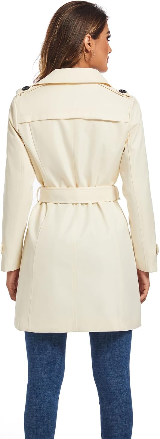 FARVALUE Women's Double Breasted Trench Coat Water Resistant Windbreaker Classic Belted Lapel Overcoat - Image 2