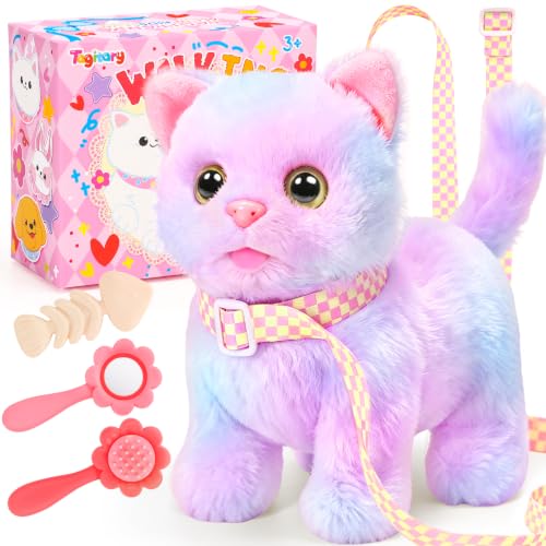 Tagitary Plush Toys Cat for Kids,Interactive Electronic Cat Toys That Can Move,Meow and Wag Tail,Stuffed Toys for Kids with Leash,Easter Christmas Birthday Gift for Toddlers