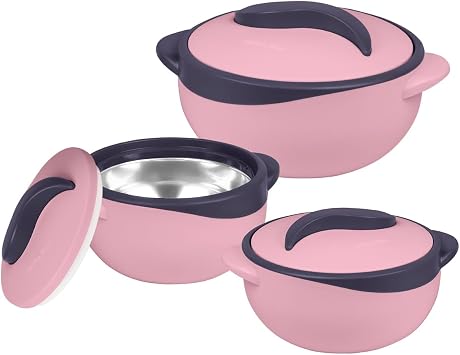 Pinnacle Insulated Casserole Dish with Lid 3 pc. Set 2.6/1.5/1 qt. Hot Pot Food Warmer/Cooler Thermal Soup/Salad Serving Bowl- Stainless Steel Hot Food ContainerBest Gift Set for Moms Holidays