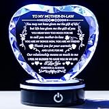 Geschenk für Schwiegermutter mit buntem LED-Sockel - To My Mother in Law Geburtstagsgeschenke - Bestes Kristallherz Geschenke für Schwiegermutter zu Weihnachten Muttertag