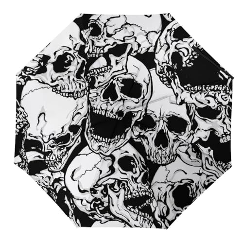 Parapluie automatique compact crâne noir et blanc pour ne plus subir la pluie