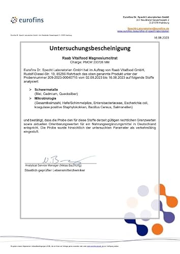 Magnesiumcitrat Raab Vitalfood Pulver 340 g vegan laborgeprüft