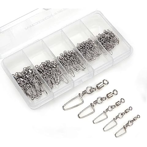110PCS Stainless Steel Barrel Snap Swivel Fishing Accessories, Premium Fishing Gear Equipment with Ball Bearing Swivels Snaps Connector for Quick Connect Fishing Lures Cover