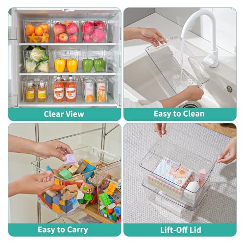 Image of 6 Pack Large Clear Storage Bins with Lids, Acrylic Arts and Craft Storage Containers, Stackable Clear Plastic Craft Storage Bins with Handles for Pantry Organizers and Storage, Kitchen, Fridge, Office