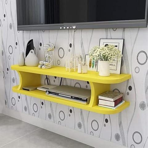 SJWTYK Floating TV Stand, Wall Mounted TV Cabinet, TV Console with Storage, Set-Top Box Router Storage Rack for Living Room, Bedroom, Kitchen(Yellow,5.1 * 7.9 * 23.6in) Cover
