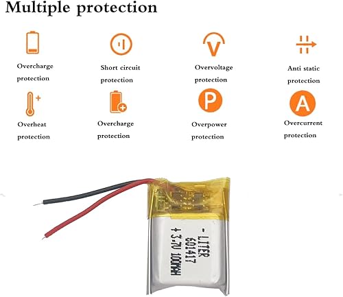 Miniatura 3 de 3.7V 601417 100mAh batería de iones de polímero de litio recargable batería de polímero con dos líneas