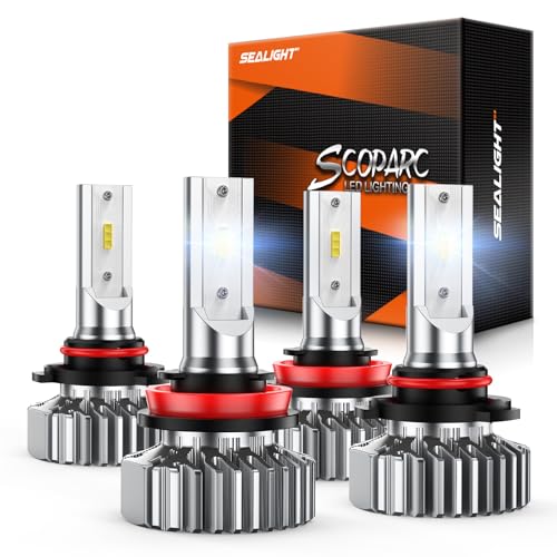 Image of SEALIGHT H11 9005 Bulbs, 1000% Brighter 64000LM 60W 6500K Cool White, 1:1 Size of Stock Bulb, 80000hrs Long Lifespan, Plug & Play Within 3 Minute, 4PCS