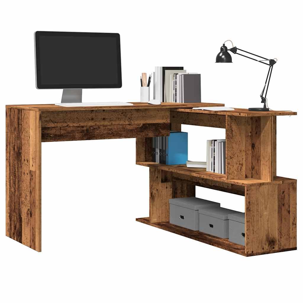 Scrivania angolare in legno vecchio, 200,5 x 50 x 76 cm, girevole e salvaspazio, robusto con spazio di archiviazione, per casa, ufficio, giochi