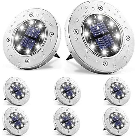 Jonwall Solar Ground Lights, 8-Pack Solar Lights for Outdoor Garden IP65 Waterproof 8 LED Solar Garden Lights Cold White Solar Powered Lights Solar Disk Lights for Garden Yard Pathway Patio Cover
