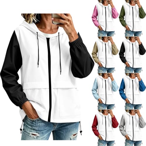 BUERCWS Womens Windbreaker Jacket Lightweight Hooded Raincoat with Pockets - image 1