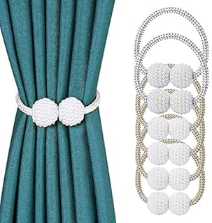 WOVTE Curtain Tiebacks, 6PCS Pearl Ball Magnetic Curtain Tiebacks Pretty and Fashion Curtain Rope Holdbacks for Home, Office, Hotel Window Decoration
