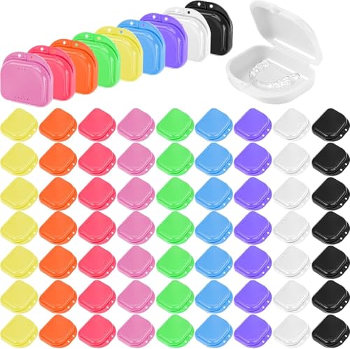 Lot de 64 boîtiers à gouttières dentaires avec trous d’aération étuis pour protège-dents prothèses dentaires boîtes de rangement multicolores pour...