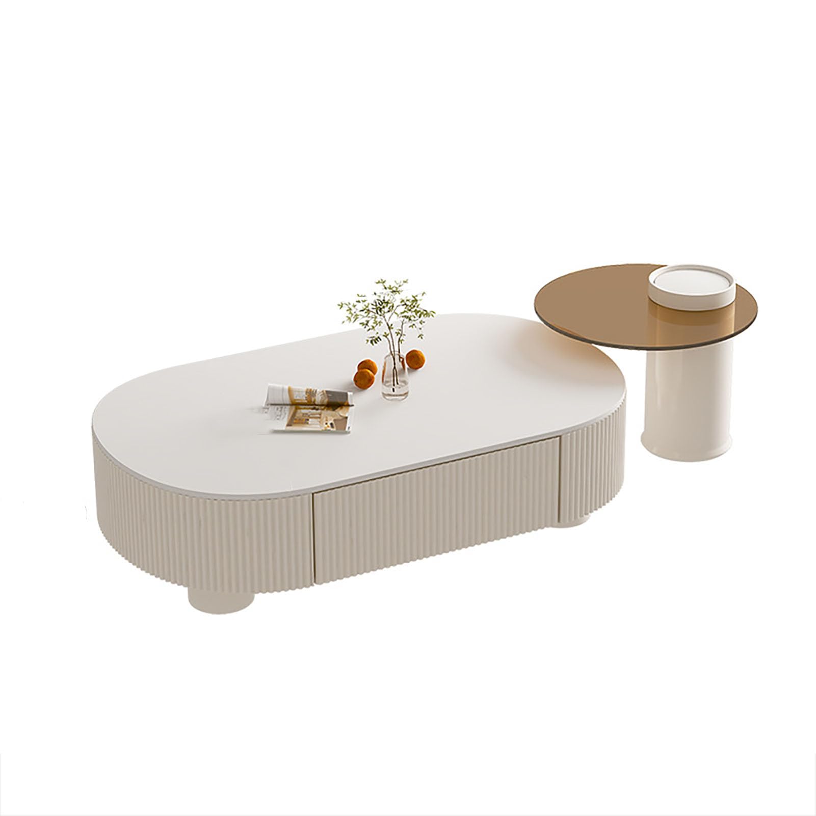 SXZenSpace Faux Marble Coffee Table for Living Room,Modern Oval Center Nesting Stacking Side End with Storage Drawer,B,120cm(47")+60cm(24")