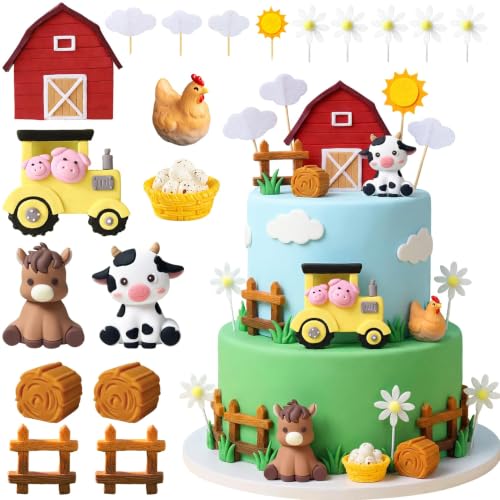 Decoración para tartas de granja, 19 unidades, decoración para tartas, diseño de animales de granja, decoración para tartas, decoración de tartas de granja, decoración para niños, niñas, fiestas de