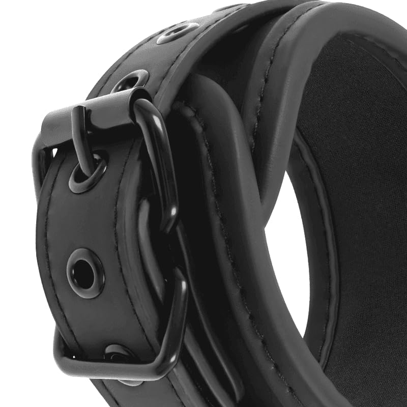 Halsfessel & Handschellen Set – Verstellbare BDSM Fesseln aus veganem Leder mit Neopren-Futter – Fixierung mit Immobilisierungsstange & Kette – Bondage für Paare & Rollenspiele