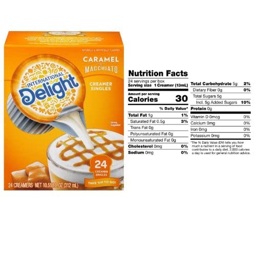 International Delight Creamer Singles Variety Bundle 2 Flavors, Includes One (1) 24 Pack Caramel Macchiato And One (1) 24 Pack French Vanilla, With Added Sugar Packets (Caramel Macchiato And French Vanilla) #TOP1